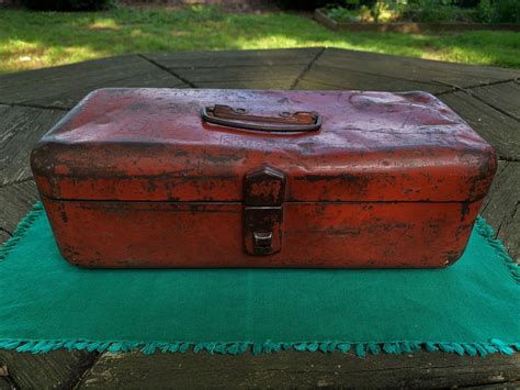 vintage metal bait box|old fashioned tackle box.